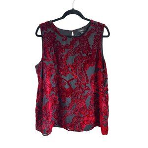 Velvet Burnout Paisley Sleeveless Blouse With Sheer Black Lining & Size XL